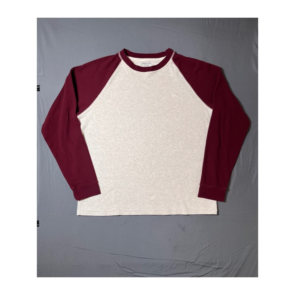 American Eagle Mens‎ XL Super Soft Standard Fit Long Sleeve Burgundy Raglan